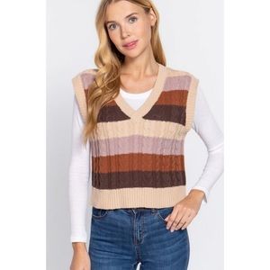 🌸Striped Cable Knit Sweater Vest. Brown/Creme/Lavender/Rust. 1 SM 1 M 1 LRG